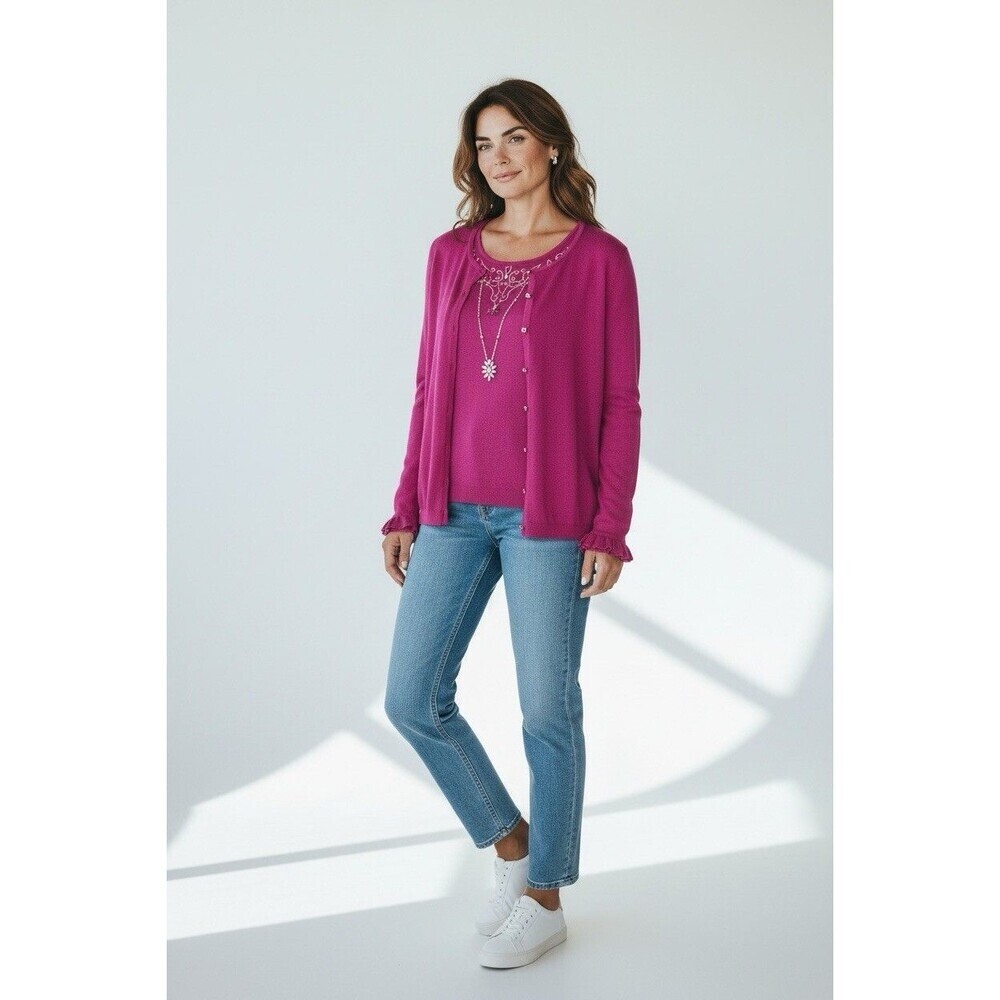 Oscar de la Renta Pink Embellished Sweater Set Soft Silk Angora Cashmere Regal
